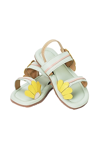 Multi-Colored Leather Floral Embroidered Sandals For Girls by Pretty Random Design
