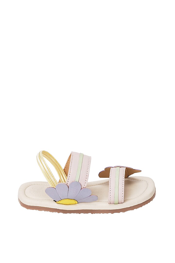 Multi-Colored Leather Floral Embroidered Sandals For Girls by Pretty Random Design at Pernia's Pop Up Shop