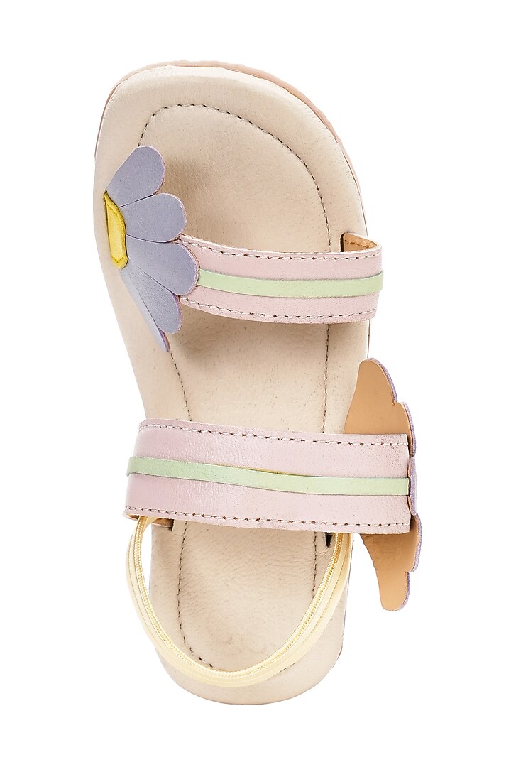 Multi-Colored Leather Floral Embroidered Sandals For Girls by Pretty Random Design at Pernia's Pop Up Shop