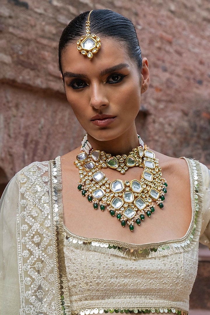 Lemon Chanderi Silk Embroidered Wedding Lehenga Set by PREEVIN at Pernia's Pop Up Shop