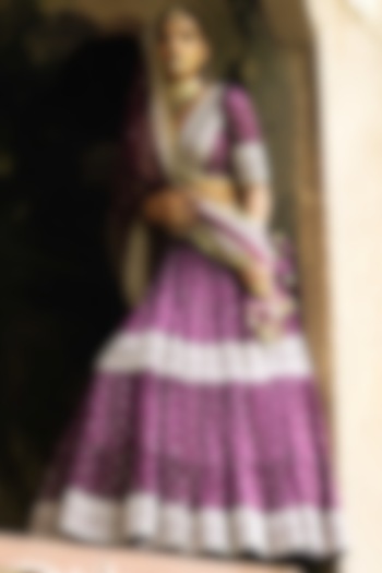 Wine Chanderi Silk Embroidered Wedding Lehenga Set by PREEVIN at Pernia's Pop Up Shop