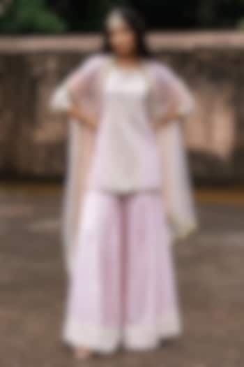 Onion Pink Chanderi Silk Embroidered Party Wear Sharara Set by PREEVIN at Pernia's Pop Up Shop