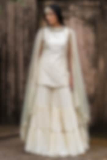 Lemon Chanderi Silk Embroidered Party Wear Sharara Set by PREEVIN at Pernia's Pop Up Shop