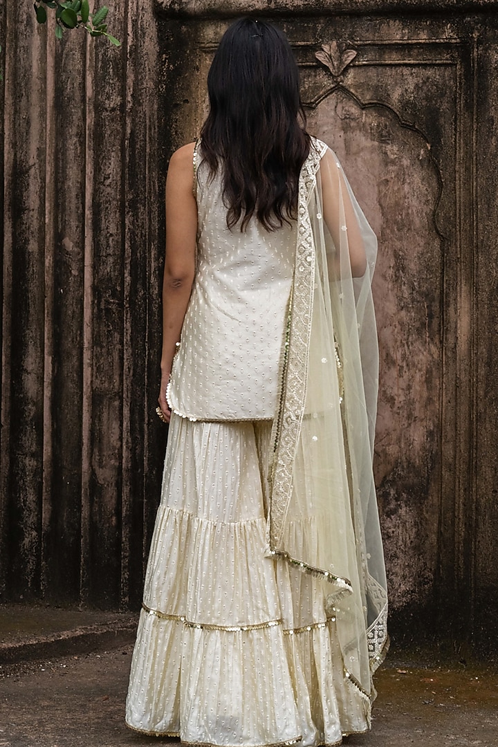 Lemon Chanderi Silk Embroidered Party Wear Sharara Set by PREEVIN at Pernia's Pop Up Shop