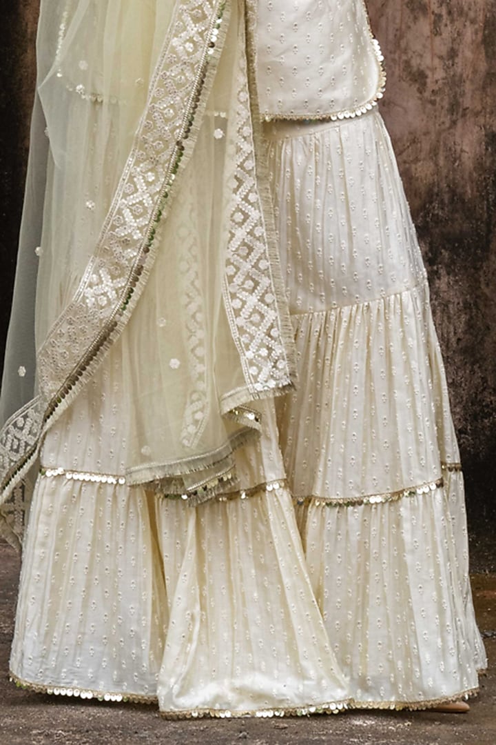 Lemon Chanderi Silk Embroidered Party Wear Sharara Set by PREEVIN at Pernia's Pop Up Shop
