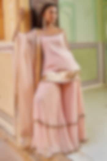 Vintage Blush Chanderi Silk Mukaish Hand Work Party Wear Sharara Set by PREEVIN at Pernia's Pop Up Shop