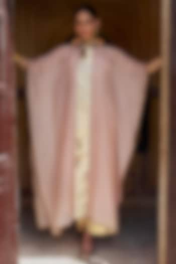 Vintage Blush Chanderi Silk Mukaish Handwork Kaftan Set by PREEVIN at Pernia's Pop Up Shop