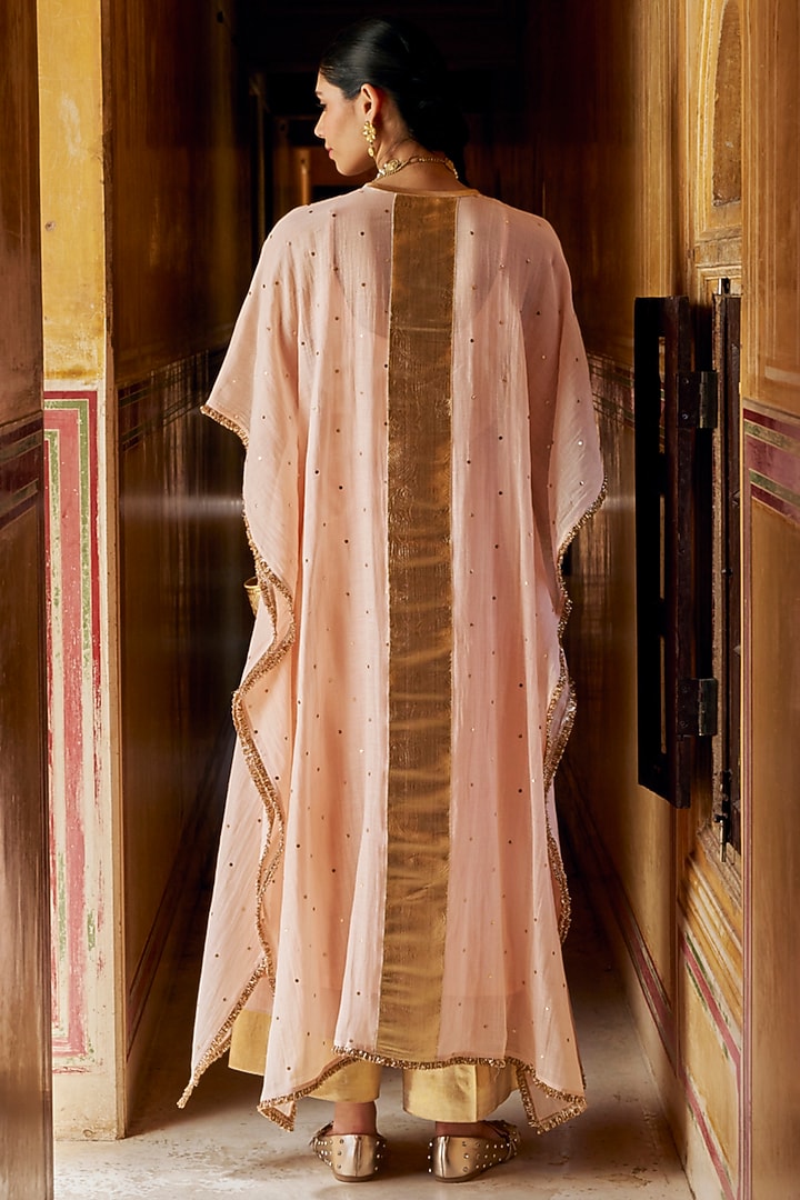 Vintage Blush Chanderi Silk Mukaish Handwork Kaftan Set by PREEVIN at Pernia's Pop Up Shop