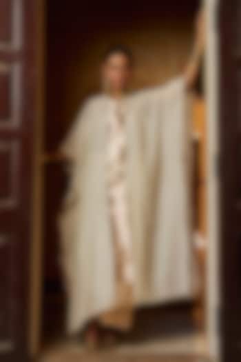 Ivory Chanderi Silk Mukaish Handwork Kaftan Set by PREEVIN at Pernia's Pop Up Shop