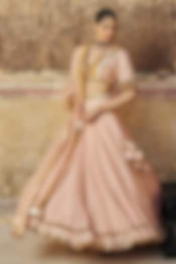 Vintage Blush Chanderi Silk Zari Mukaish Work Wedding Lehenga Set by PREEVIN at Pernia's Pop Up Shop