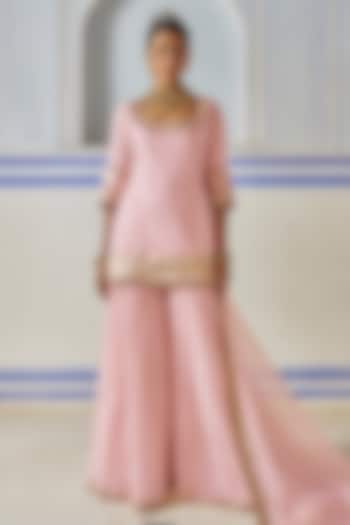 Vintage Blush Chanderi Silk Mukaish Hand Work Party Wear Sharara Set by PREEVIN at Pernia's Pop Up Shop