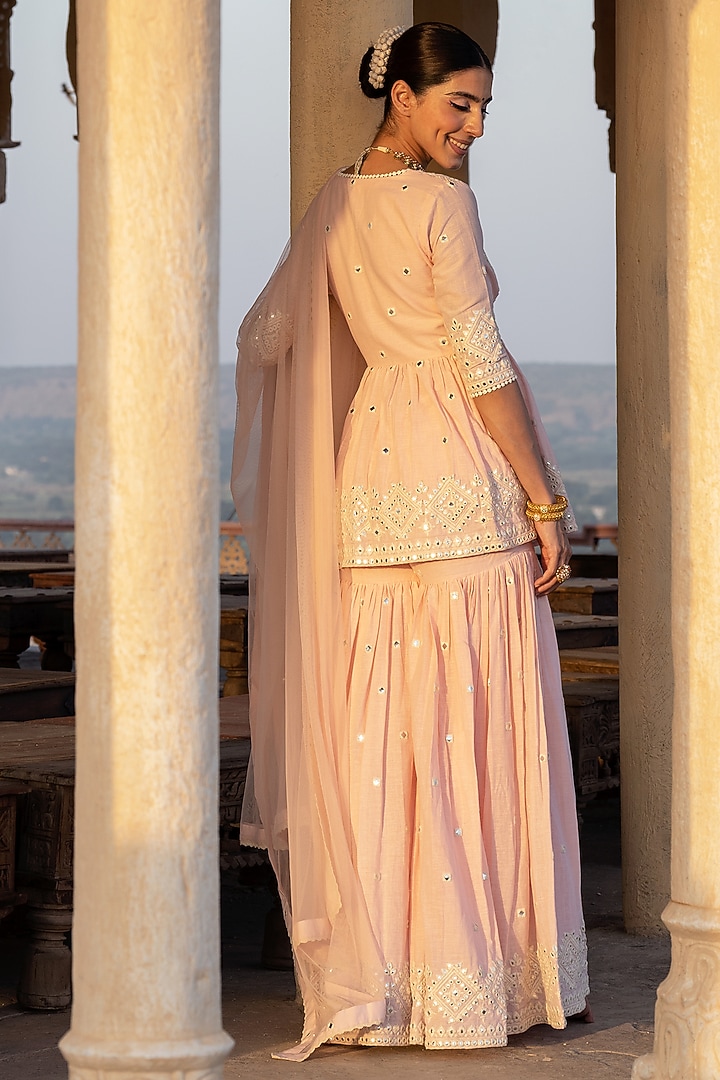 Blush Pink Cotton Mulmul Sharara Set by PREEVIN at Pernia's Pop Up Shop