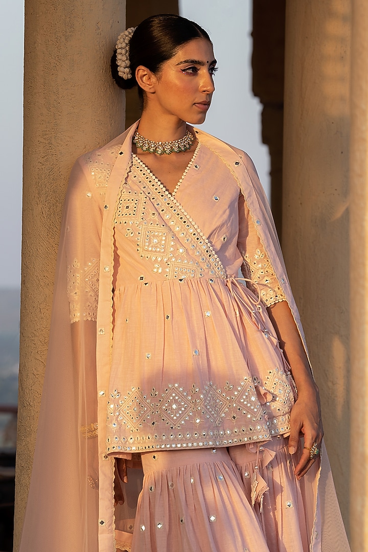 Blush Pink Cotton Mulmul Sharara Set by PREEVIN at Pernia's Pop Up Shop