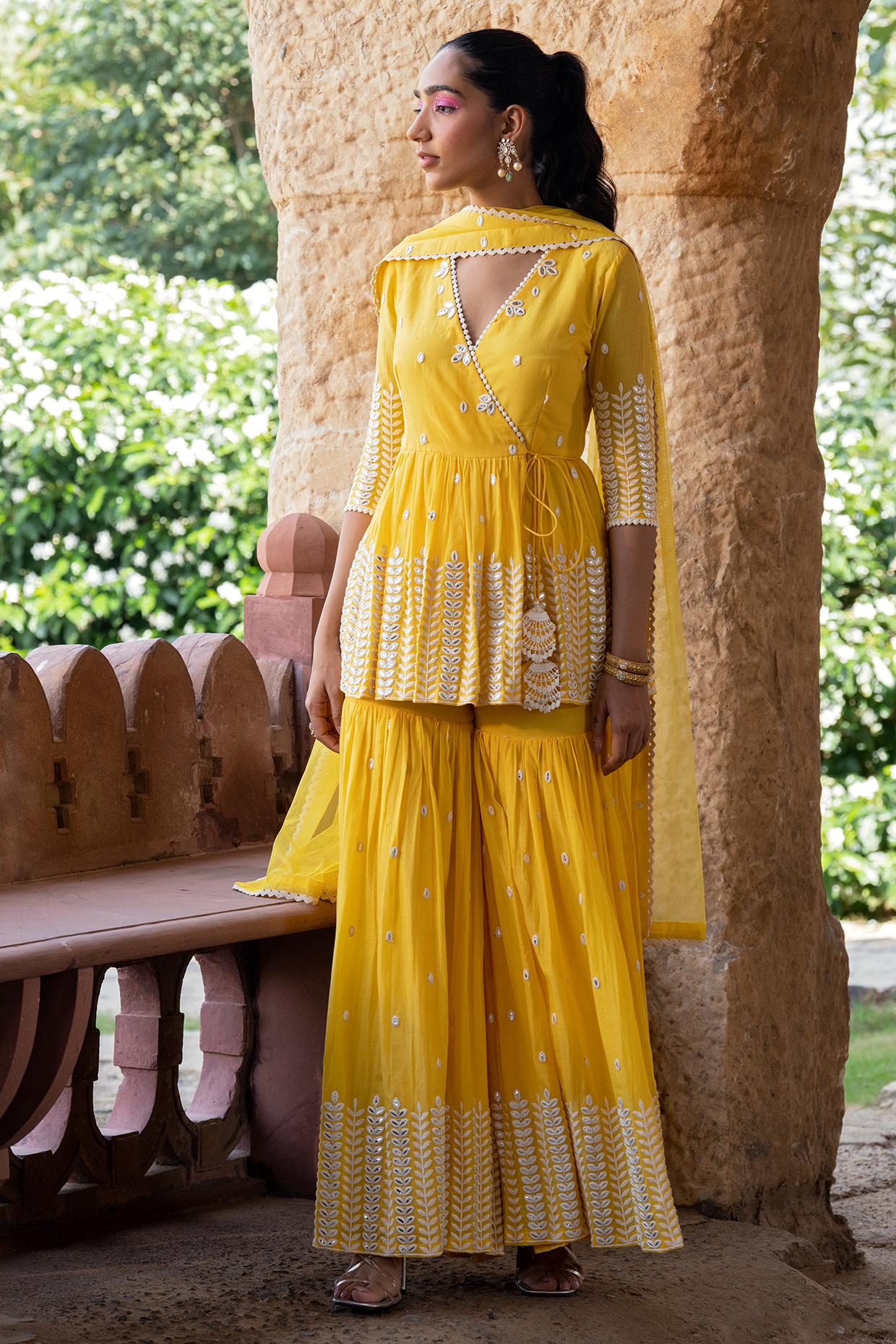 Yellow Cotton Mulmul Sharara Set by PREEVIN at Pernia's Pop Up Shop
