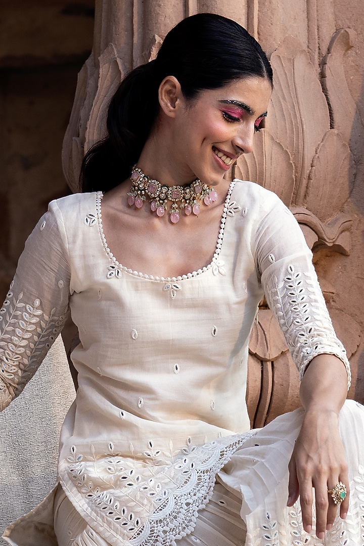 Off-White Cotton Mulmul Sharara Set by PREEVIN at Pernia's Pop Up Shop