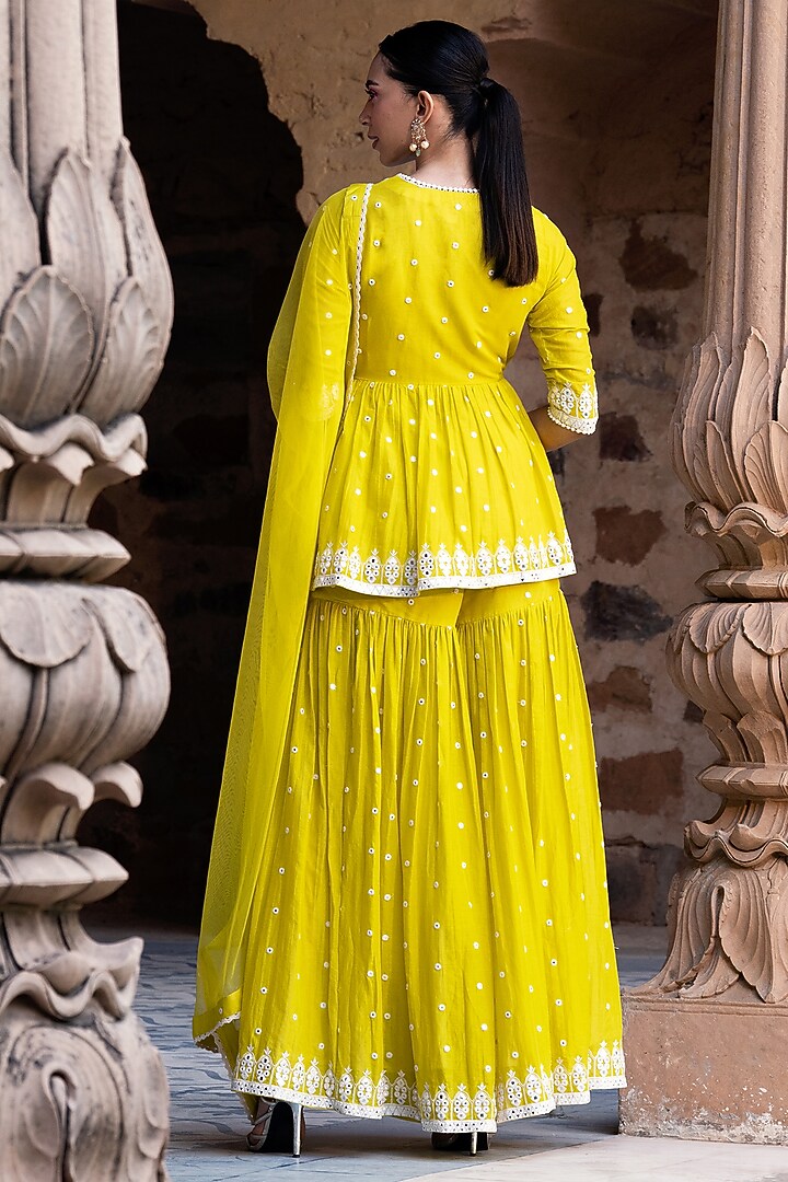 Neon Green Cotton Mulmul Sharara Set by PREEVIN at Pernia's Pop Up Shop