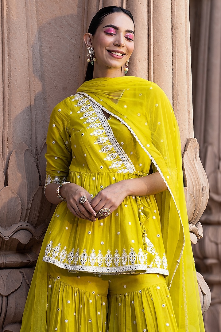 Neon Green Cotton Mulmul Sharara Set by PREEVIN at Pernia's Pop Up Shop