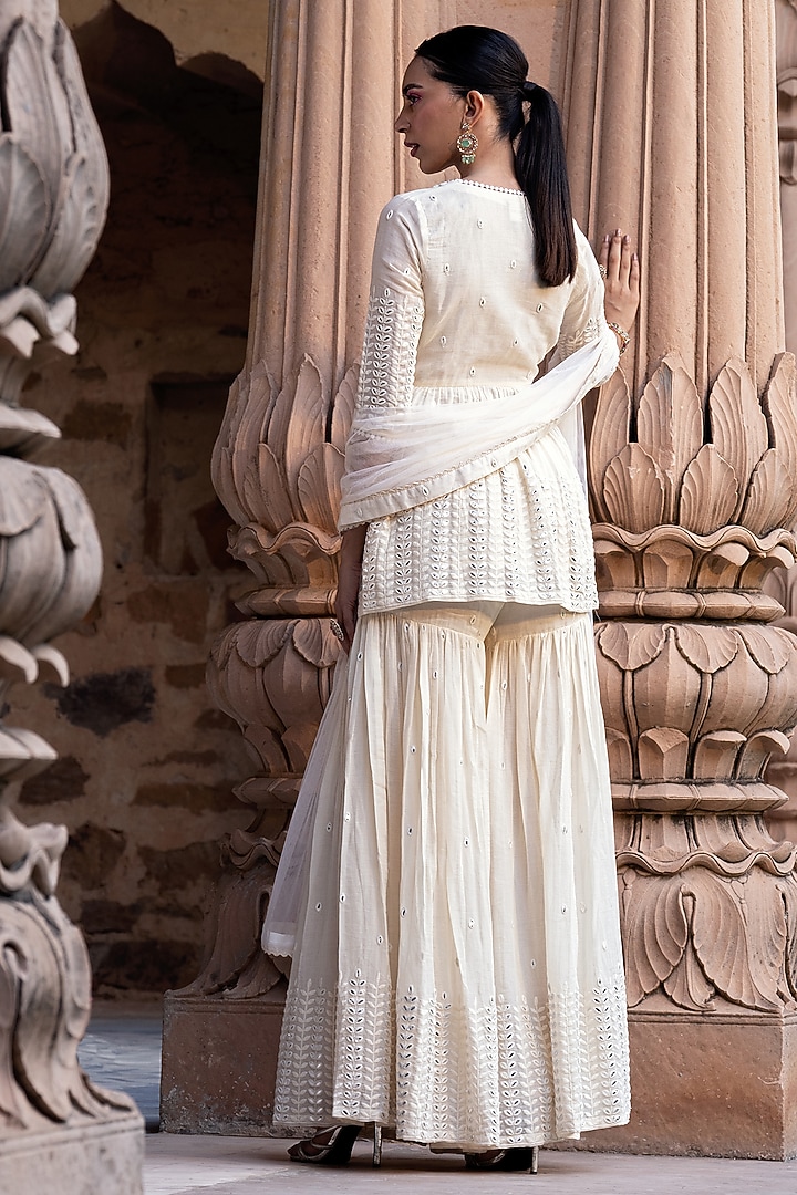 Off-White Cotton Mulmul Sharara Set by PREEVIN at Pernia's Pop Up Shop