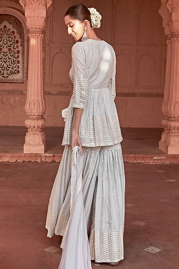 Ice Blue Cotton Mulmul Sharara Set by PREEVIN at Pernia's Pop Up Shop