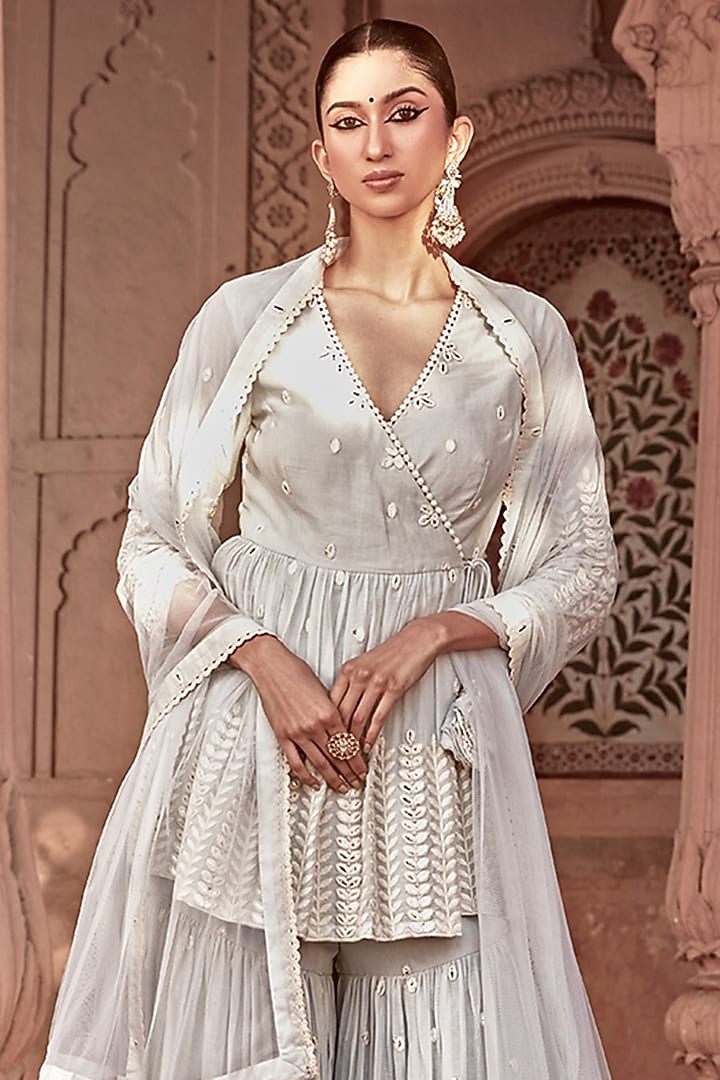 Ice Blue Cotton Mulmul Sharara Set by PREEVIN at Pernia's Pop Up Shop