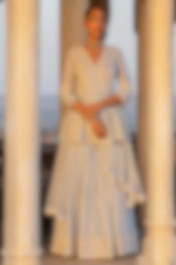 Ice Blue Cotton Mulmul Sharara Set by PREEVIN at Pernia's Pop Up Shop