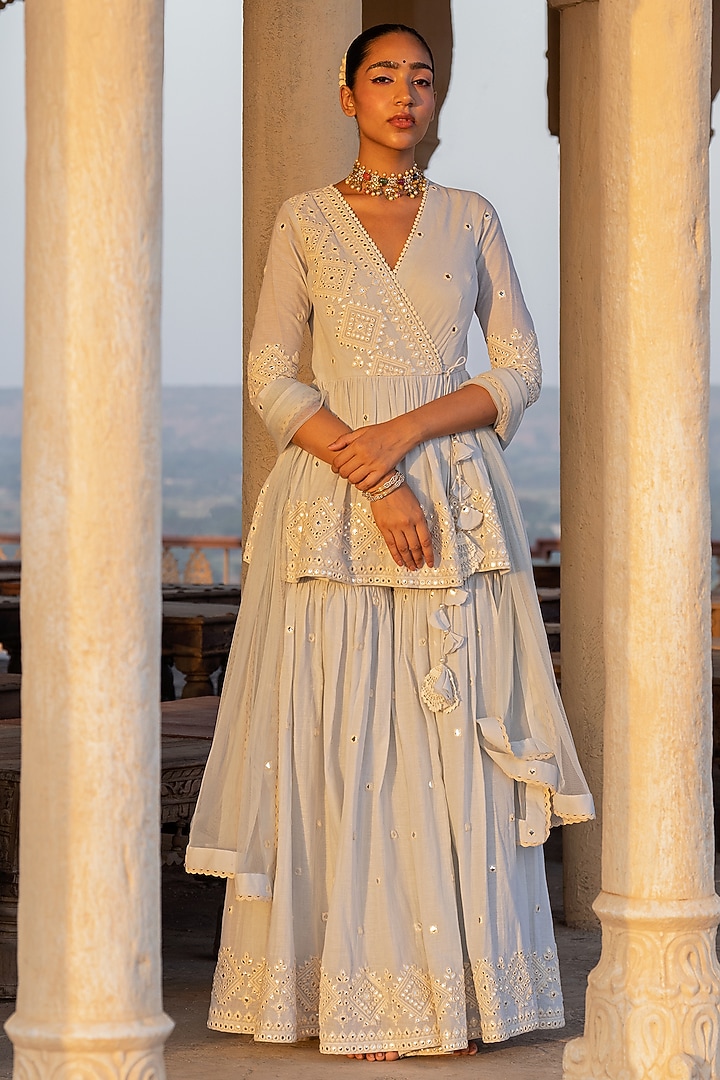 Ice Blue Cotton Mulmul Sharara Set by PREEVIN at Pernia's Pop Up Shop