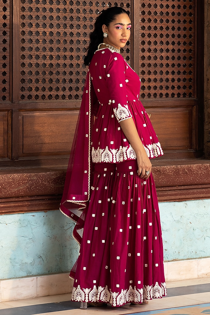 Fuchsia Cotton Mulmul Sharara Set by PREEVIN at Pernia's Pop Up Shop