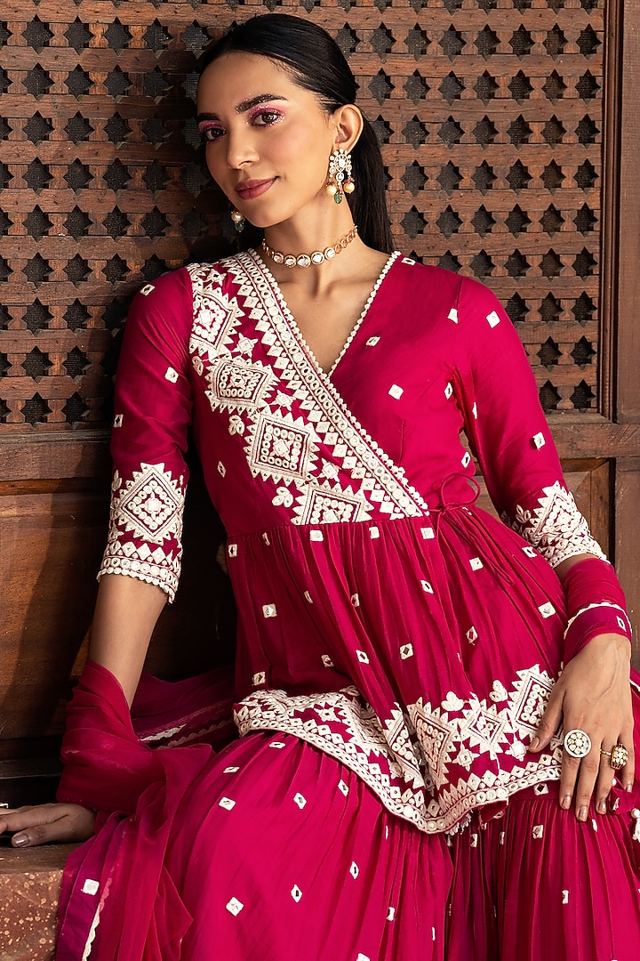 Fuchsia Cotton Mulmul Sharara Set by PREEVIN at Pernia's Pop Up Shop