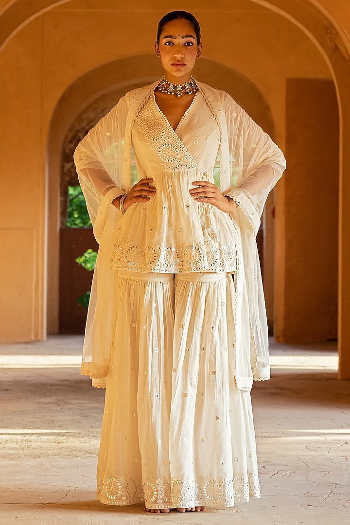 Off-White Cotton Mulmul Sharara Set by PREEVIN at Pernia's Pop Up Shop