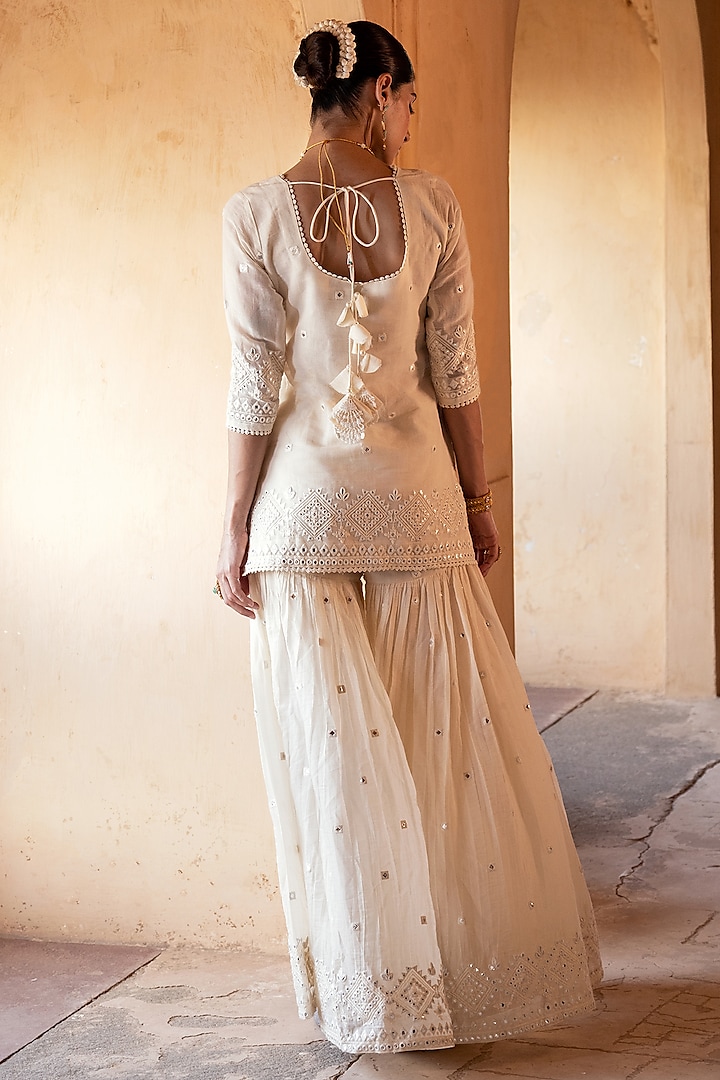 Off-White Cotton Mulmul Sharara Set by PREEVIN at Pernia's Pop Up Shop