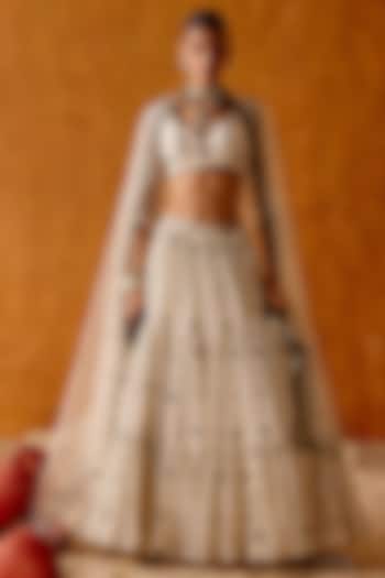 Black & White Cotton Mulmul Mirror Work Lehenga Set by PREEVIN at Pernia's Pop Up Shop