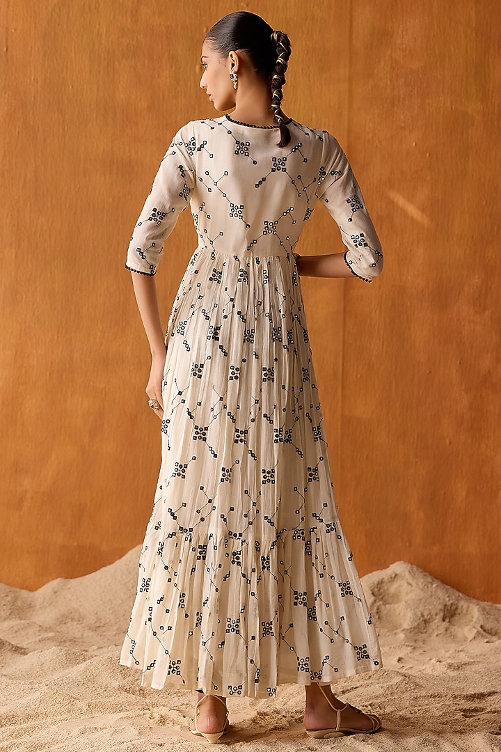 Black & White Cotton Mulmul Mirror Work Angrakha Party Wear Anarkali Set by PREEVIN at Pernia's Pop Up Shop