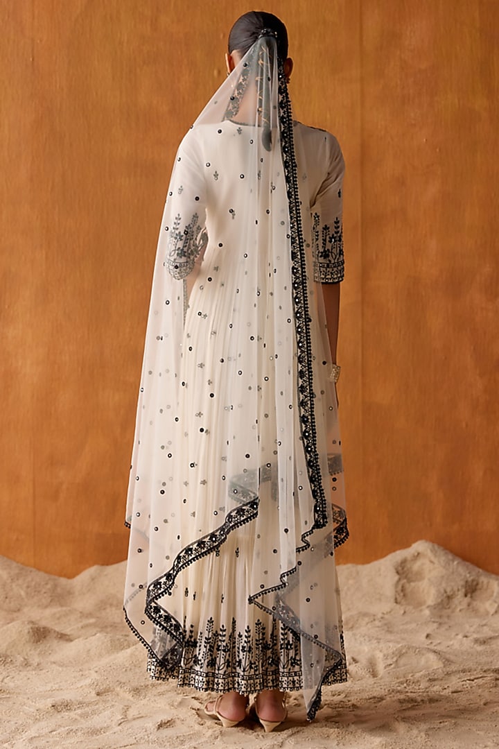 Black & White Cotton Mulmul Mirror Work Angrakha Party Wear Anarkali Set by PREEVIN at Pernia's Pop Up Shop