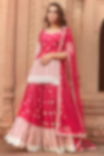 Red Cotton Mulmul Thread Work Sharara Set by PREEVIN at Pernia's Pop Up Shop
