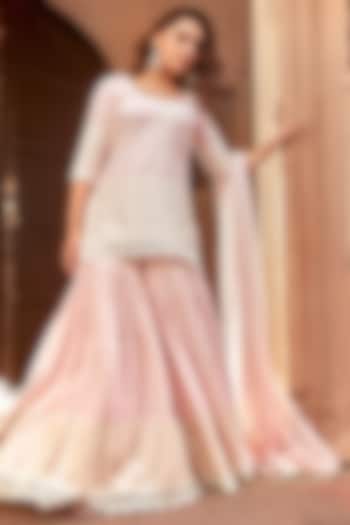 Blush Pink Cotton Mulmul Thread Work Sharara Set by PREEVIN at Pernia's Pop Up Shop