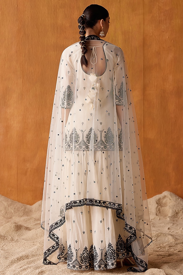 Black & White Cotton Mulmul Thread Work Party Wear Sharara Set by PREEVIN at Pernia's Pop Up Shop