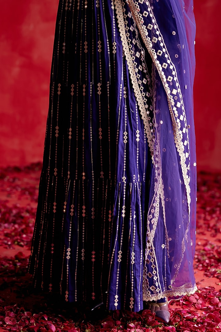 Purple Cotton Mulmul Thread & Mirror Work Angrakha Party Wear Anarkali Set by PREEVIN at Pernia's Pop Up Shop
