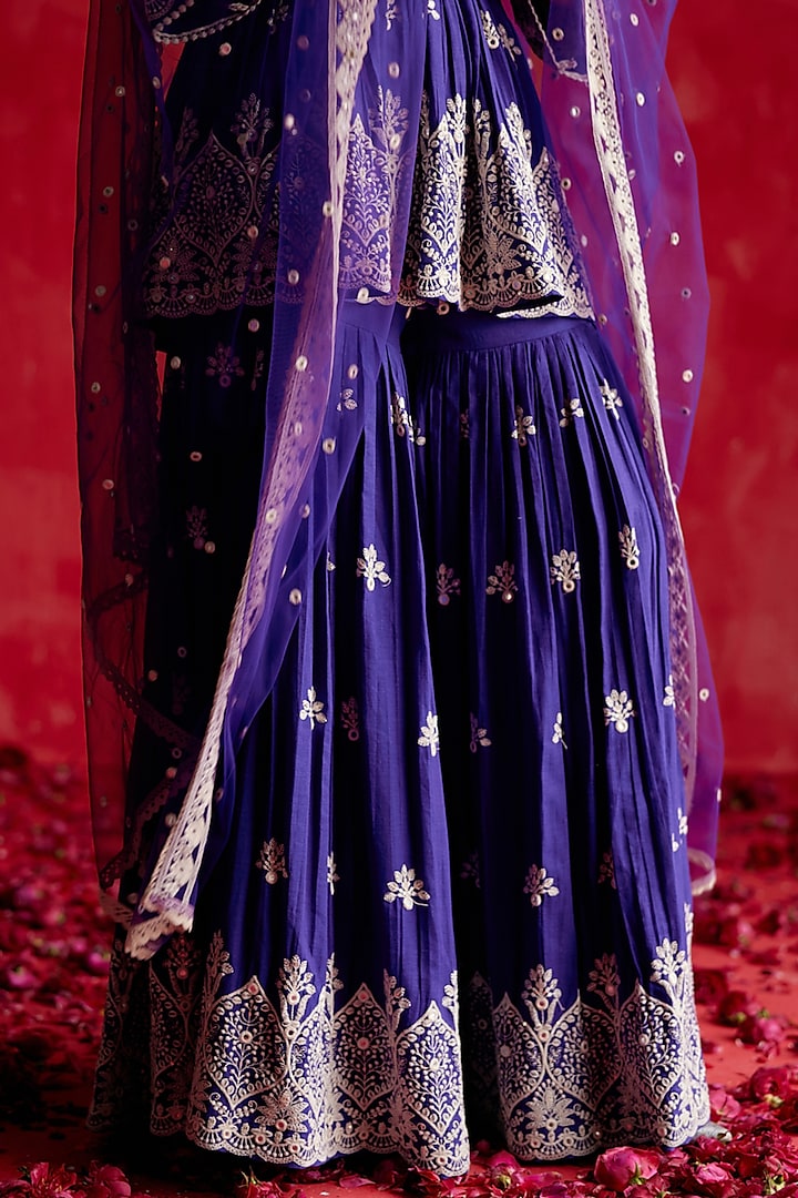 Purple Cotton Mulmul Thread & Mirror Work Party Wear Sharara Set by PREEVIN at Pernia's Pop Up Shop