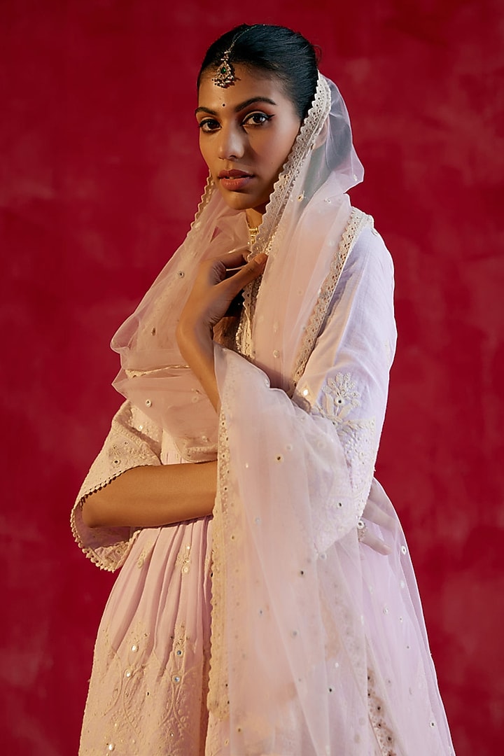 Lavender Cotton Mulmul Mirror & Thread Work Party Wear Sharara Set by PREEVIN at Pernia's Pop Up Shop