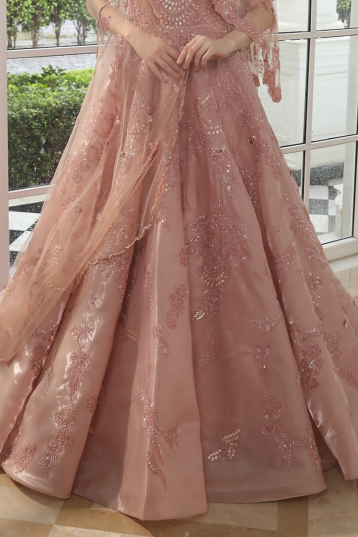 Peach Tissue Organza Hand Embroidered Wedding Gown With Cape by PRESTO COUTURE at Pernia's Pop Up Shop