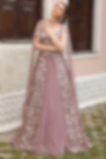 Mauve-Pink Shimmer Net Sequins Embroidered Jacket Wedding Lehenga Set by PRESTO COUTURE at Pernia's Pop Up Shop