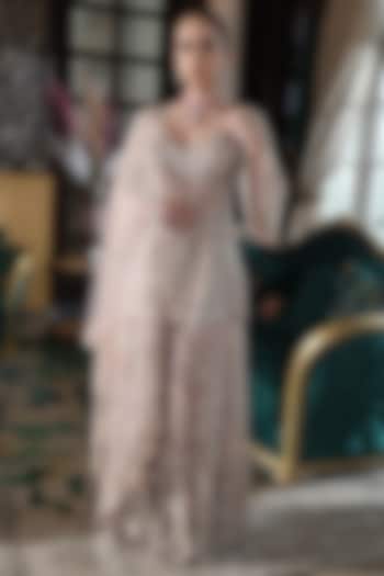 Blush Pink Net Crystal Embroidered Bridal Sharara Set by PRESTO COUTURE at Pernia's Pop Up Shop