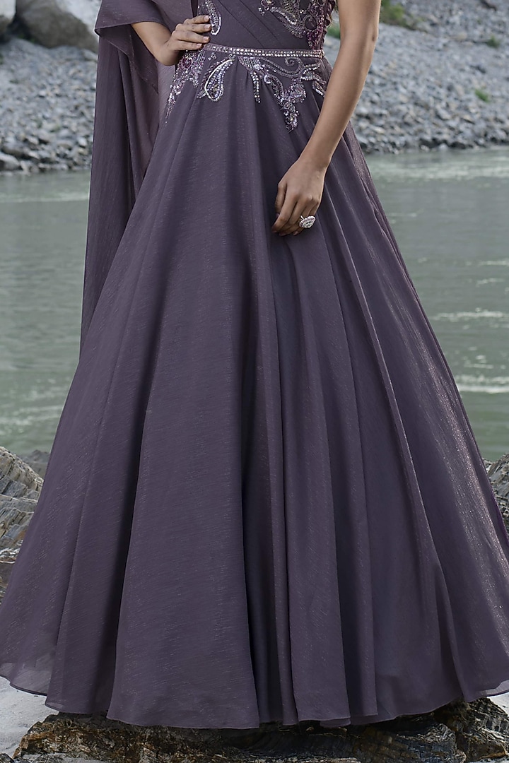 Purple Shimmer Chiffon Crystal Bead Embroidered One-Shoulder Engagement Gown by PRESTO COUTURE at Pernia's Pop Up Shop