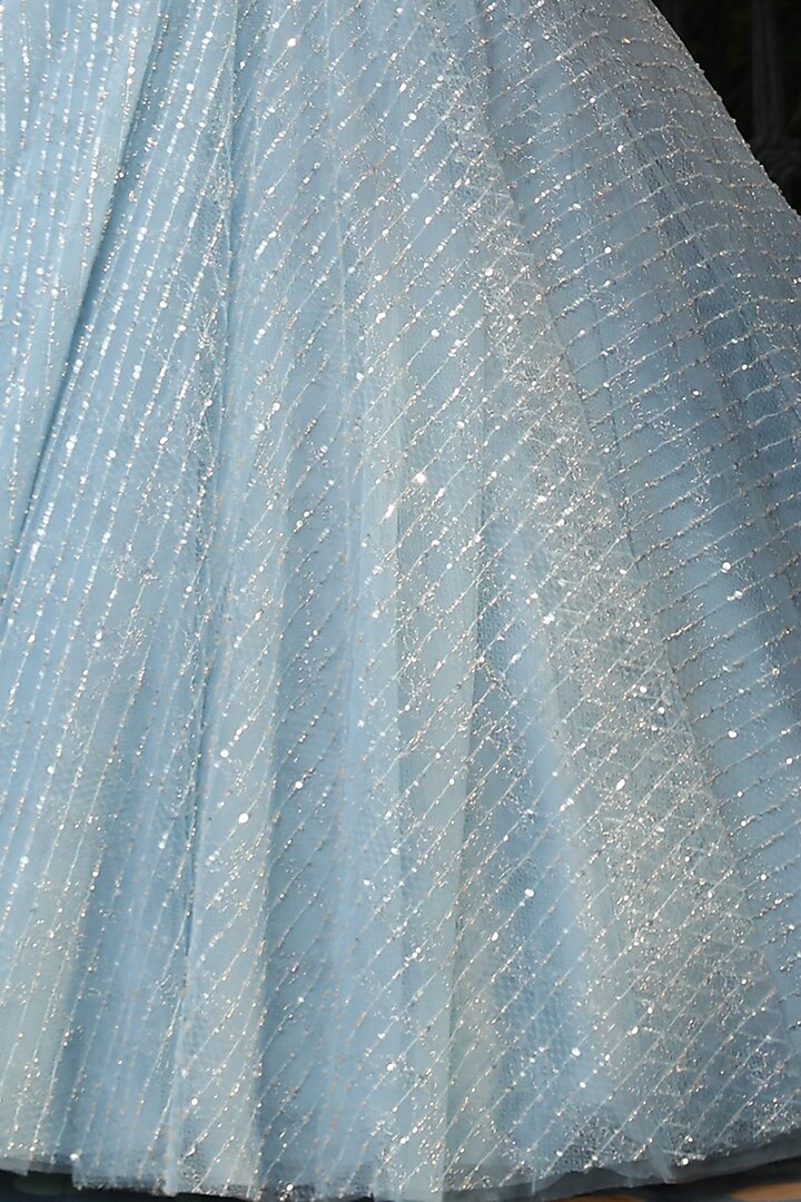 Blue Shimmer Net Crystal Tassels Fish-Cut Wedding Gown by PRESTO COUTURE at Pernia's Pop Up Shop
