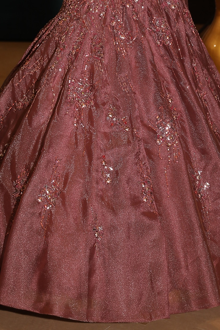 Pink Tissue Organza Crystal Tassels Embroidered Halter-Neck Flared Wedding Gown by PRESTO COUTURE at Pernia's Pop Up Shop
