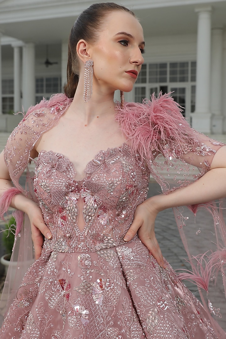 Pink Organza Embroidered Flared Cape Ball Gown by PRESTO COUTURE at  Pernia's Pop Up Shop 2026