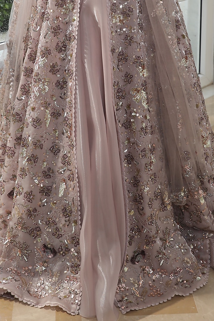 Pink Satin Organza Embroidered Jacket Bridal Lehenga Set by PRESTO COUTURE at Pernia's Pop Up Shop