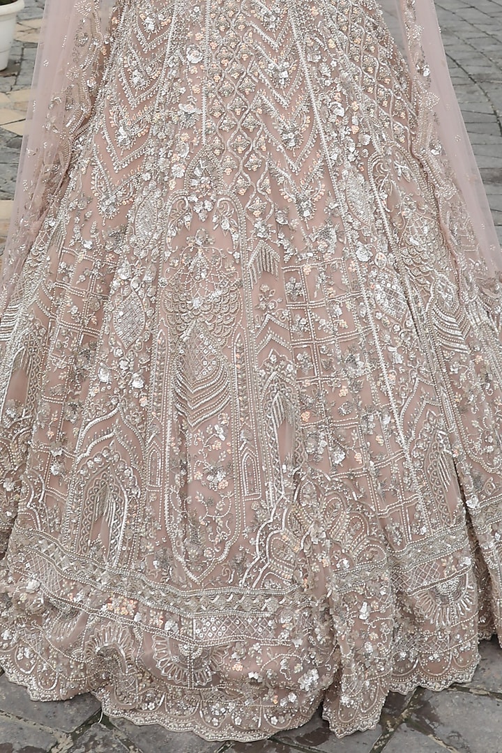 Pink-Beige Net Embroidered Bridal Lehenga Set by PRESTO COUTURE at Pernia's Pop Up Shop