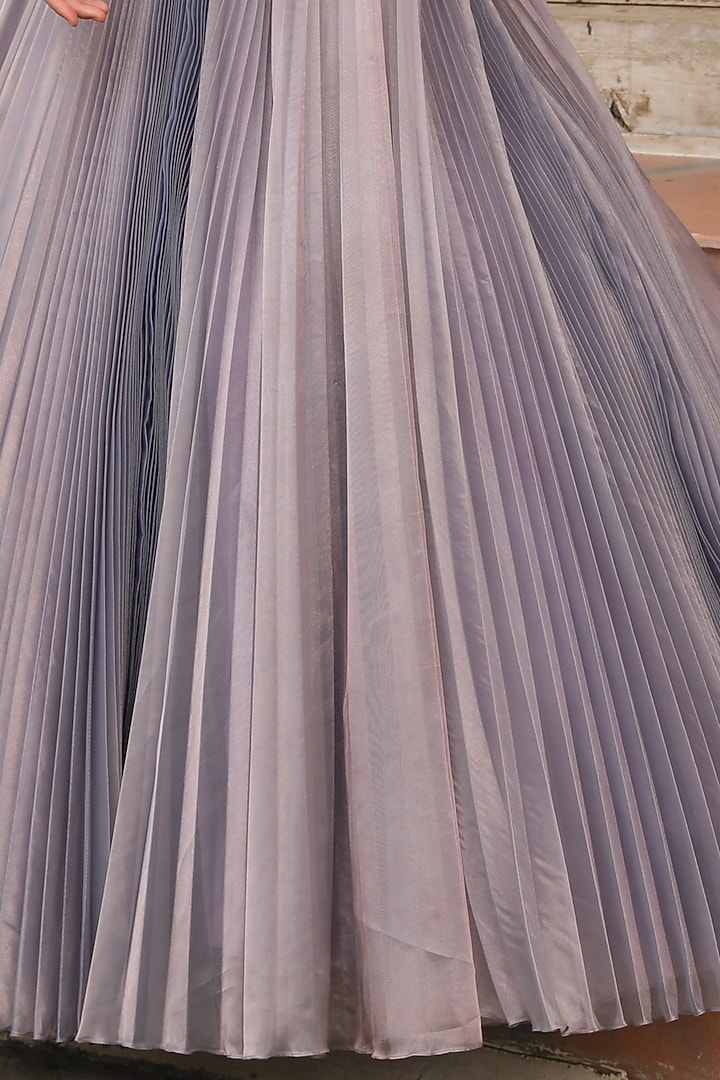 Purple Organza Feather Embroidered Pleated Gown by PRESTO COUTURE at Pernia's Pop Up Shop