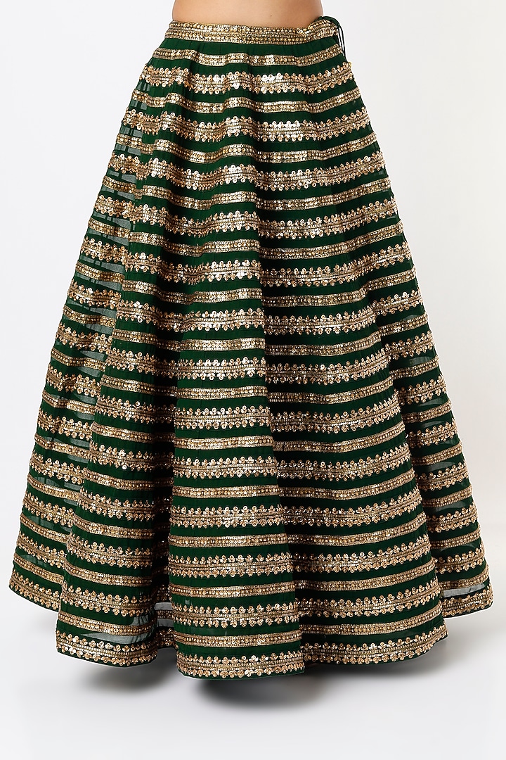 Bottle Green Hand Embroidered Wedding Lehenga Set by Prevasu at Pernia's Pop Up Shop